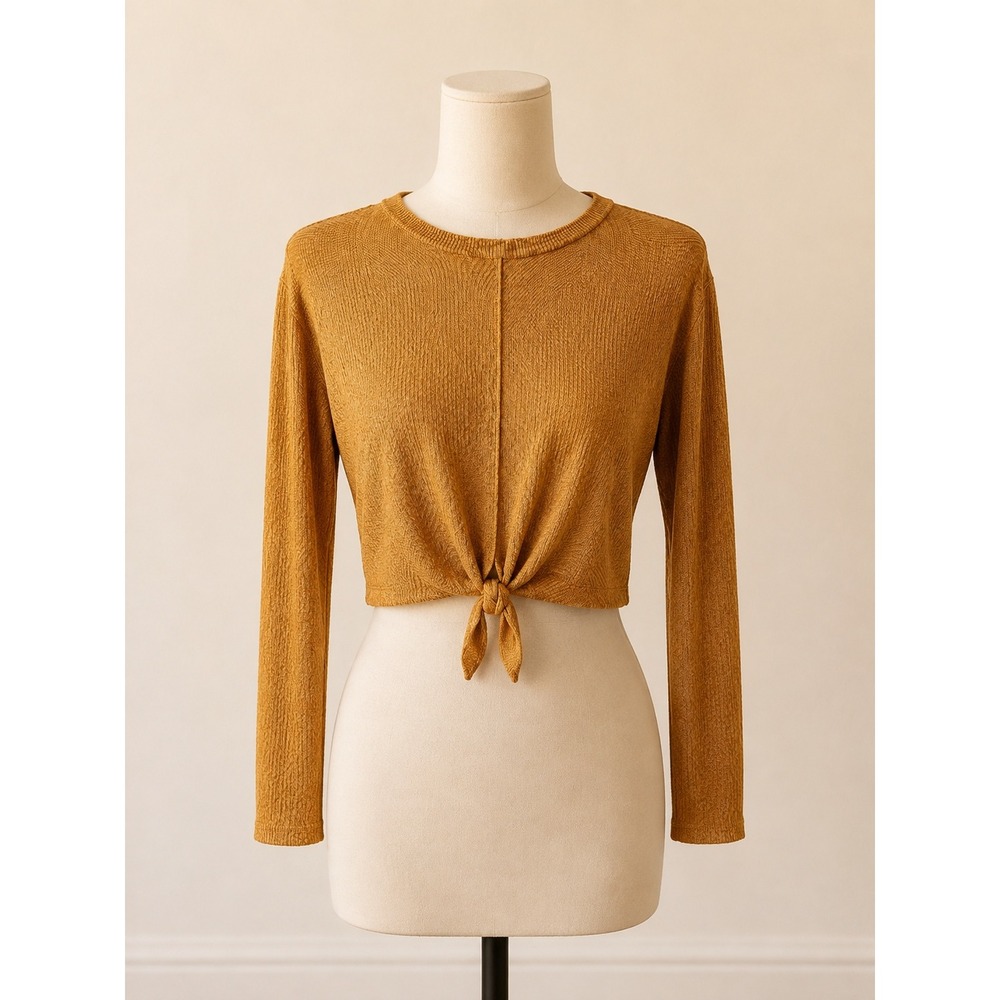 Hippie Rose Sweater Size XS Mustard Yellow Tie-Front Knit Sweater